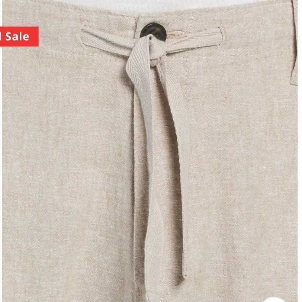 🔥Perry Ellis Light Tan Chinos Sz 38 X 30  New LINEN BLEND DRAWSTRING PANT